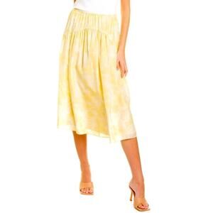 NWT Vince Wheat yellow print silk tiered gathered flowy midi slip skirt